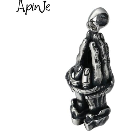 Apinje Vintage 925 Sterling Silver The Praying Hands Necklaces Pendants for Men Women Fashion Jewelry