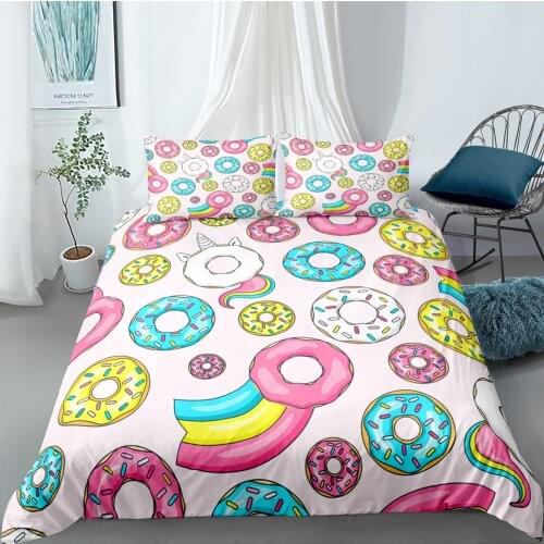 Candy Bedding Set Donuts Duvet Cover Set Boy Girl Kids Bed Cover Quilt Cover Cartoon Donuts Home Textile Children Bedclothes