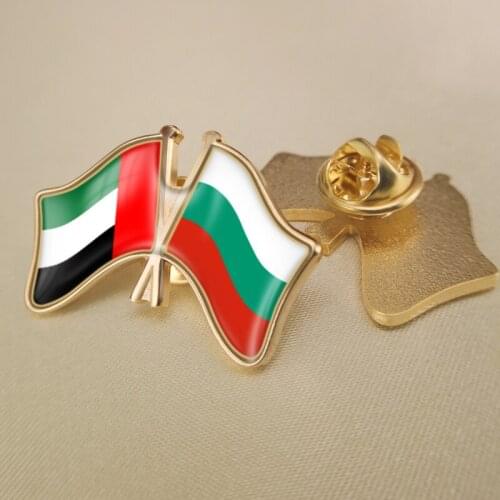 United Arab Emirates and Bulgaria Crossed Double Friendship Flags Lapel Pins Brooch Badges