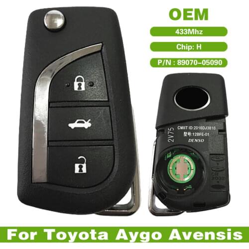 CN007112 ORIGINAL Flip Key for Toyota Aygo Avensis 3Buttons 433MHZ H CHIP Part No 89070 - 05090