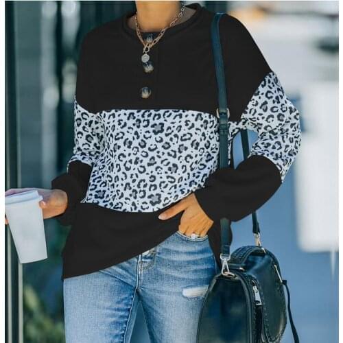 2021 Autumn Leopard Print O-Neck Pullover Women Korean Loose Clothes oversized Sweatshirt Vintage Oversized Harajuku hoodie