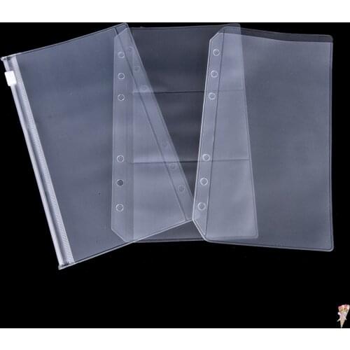 Transparent Zip Lock A5/A6 PVC Envelope Binder Pocket Refill Organiser Stationery for 6 Holes