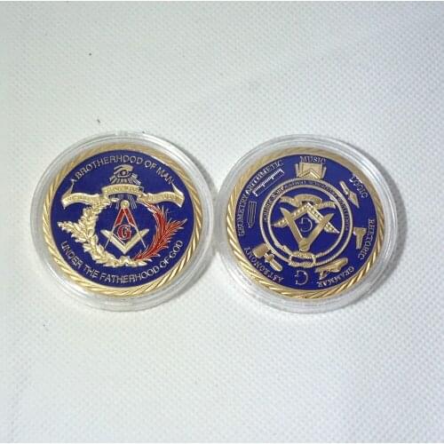 Drop-Shipping 5pcs Euro Masonic Association Under A Brotherhood Of Man The Fatherhood Of God Gold Plated Token Challenge Coin
