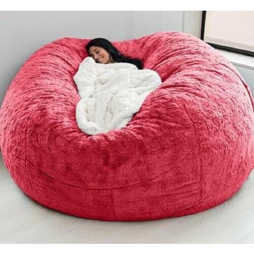Dropshipping 200cm Giant Fur Bean Bag Cover Big Round Soft Fluffy Faux Fur BeanBag Lazy Sofa Bed Cover Living Room Furniture