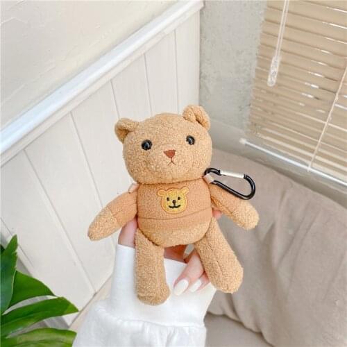 Fluffy Cartoon embroidery Bear Case for Airpods 2 1 Furry Cloth Wireless Earphones Knitted Plush Skin Covers for air pods Case