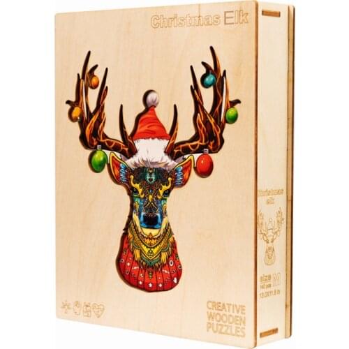 Christmas Deer Wooden Puzzle For Adults Kids Educational Toy Wooden Jigsaw Puzzle Game Christmas Ball Gift DIY Wood Crafts Decor