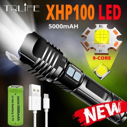 2021 9Core XHP100 LED Fashlight 5000mAH Super Bright USB Rechargeable Lantern Zoom Bicycle Light 26650 18650 Lamp Drop Shipping