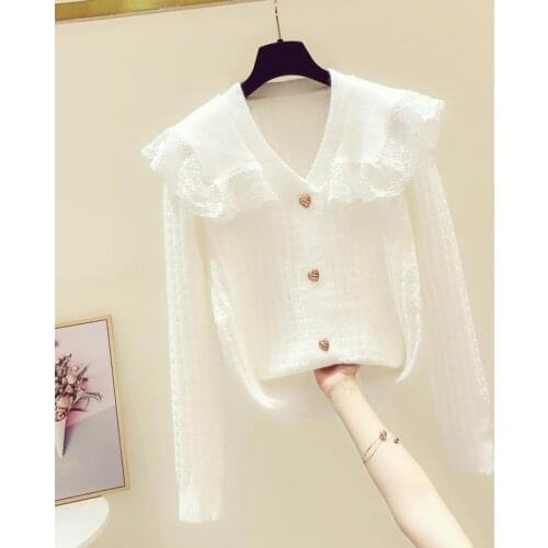 Lace stitching doll collar pullover sweater women 2021 spring and autumn new temperament casual all-match knit sweater top