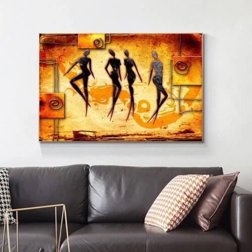 Vintage Ethnic African Women Dancing Abstract Canvas Paintings Posters Print Cuadros Wall Art Pictures for Living Room Decor