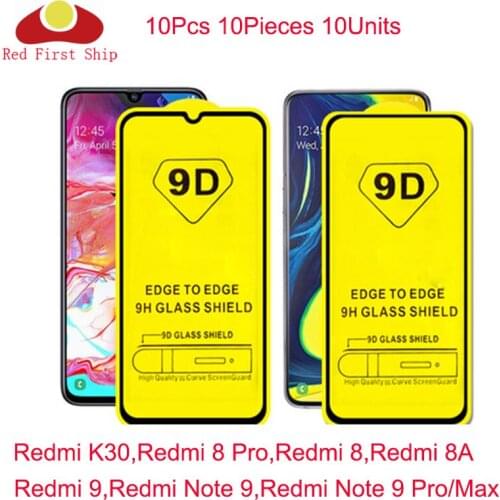 10Pcs 9D Tempered Glass For Xiaomi Redmi K30 9 8A 8 Pro Full Cover Screen Protector For REDMI Note 9 Pro Max Movie Film