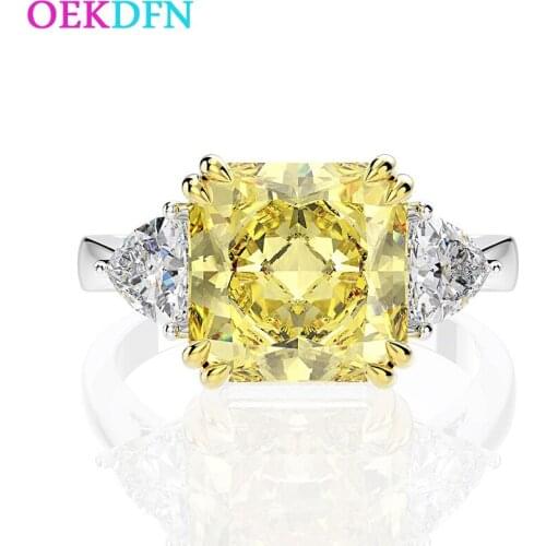 OEKDFN 925 Sterling Silver Ring For Women Created 10*10mm Moissanite Citrine Sapphire Gemstone Wedding Engagement Rings Jewelry