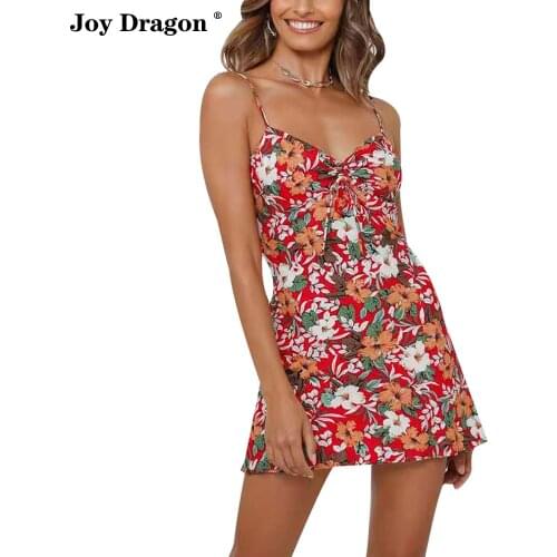 Women Summer Party Dress Vestidos Verano 2020 Sleeveless A-Line Vestidos De Playa Casuales Vestido Rojo Boho V Neck Dresses