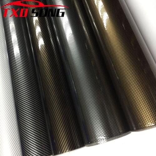 1.52*5M/10M/15M/20M/30M Ultra Gloss GOLD BLACK TWILL 2D Carbon Fiber Vinyl Wrap 2D Texture Super Glossy 2D Carbon FIBER STICKER