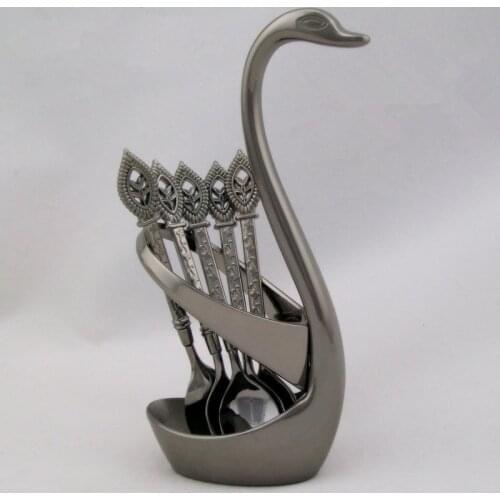 1Set Creative Stainless Steel Swan Dinnerware With Diamond Salad Fruit Fork Western Tableware Kitchen Kids Cutlery Set EKV 044