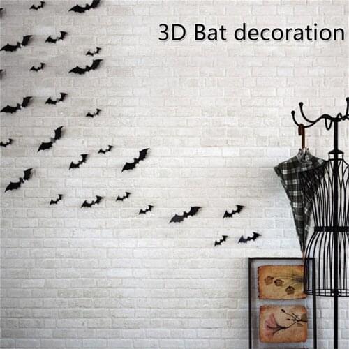 12pcs/set Black 3D PVC Bat Halloween Decoration for Home Wall Decor Party Supplies House Decoration Wall Stickers