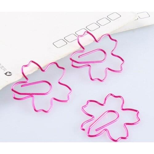 12pcs/lot TOP QUALITY Plated Pink Paper Clips Sakura Paper Needle Bookmark Metal Memo Clip Stationery Cherry Blossoms Box Clips