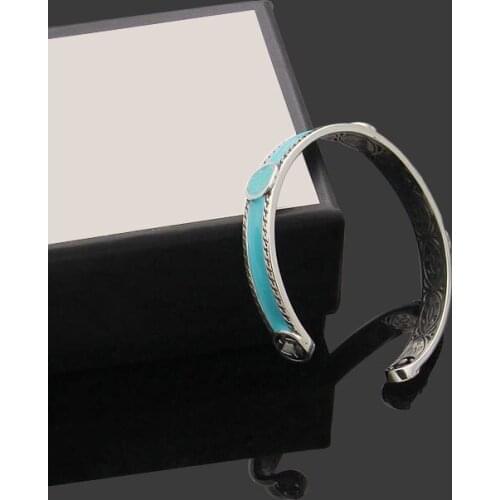 2021 fashion lettered green oil drop open bracelet with enamel for ladies