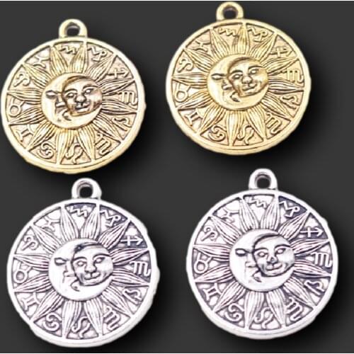 8pcs Astrology Medallion Celestial Charms Moon And Sun Jewellery Pendants DIY Charms For Bracelet Necklace Making 29*25mm A267