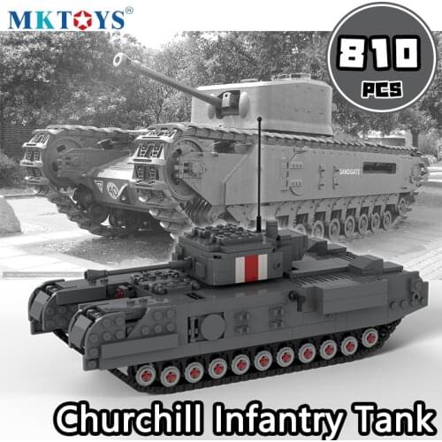 810pcs English Churchill Infantry Tank Building Blocks WW2 Military Technical Vehicle Bricks Army Model Soldier Figures Toys