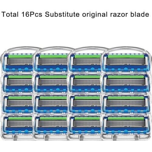 16pcs/pack Razor Blade For Men Face Care Shaving Safety,5layers Stainless Steel Shaver Cassette Fit For Gillettee Fusione Handle