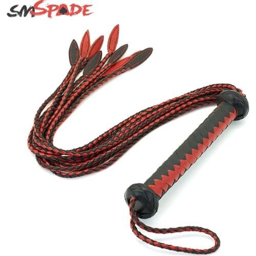 SMSPADE Black and Red handcraft Braided Bondage Boutique Leather Flogger Riding Horse Flirting Whip Spanking BDSM Adult Sex Toys