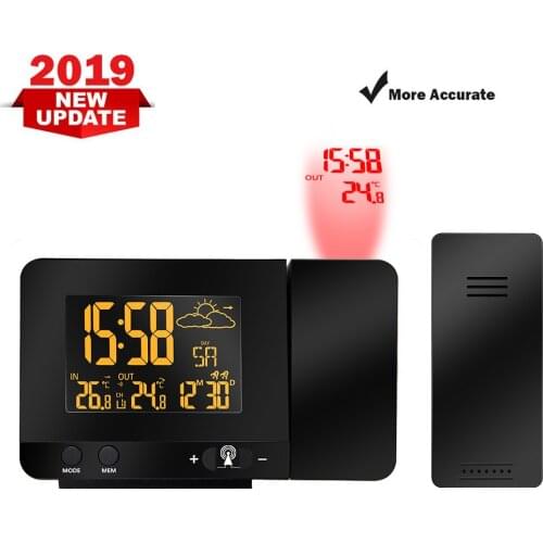 USB Charging Digital LCD Radio-Controlled Alarm Clock with Weather Station Temperature Calendar Display Dual Alarm Function