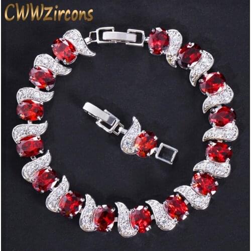 CWWZircons Exquisite Brand Design Fashion Ladies Jewelry White Gold Color Red Crystal Women Bracelet with Cubic Zircon CB177