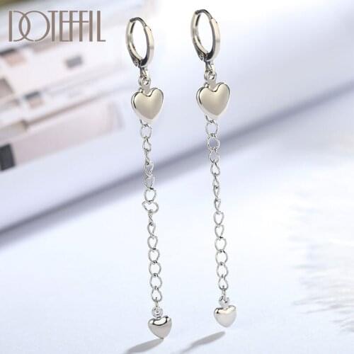 DOTEFFIL 925 Sterling Silver Charm Double Heart Earrings For Women Lady Wedding Engagement Party Fashion Jewelry