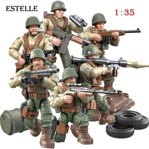 6Pcs World War 2 Soldiers City Military Army WW2 Action Figures 1：35 Model Building Block Bricks Enlightenment Kids Toys Gift