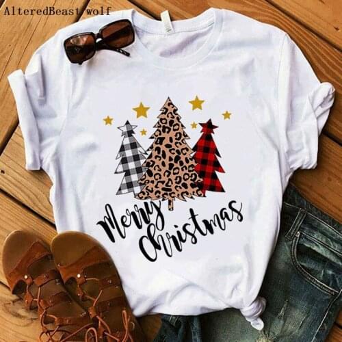 Christmas Tree Leopard Printed Christmas T shirt women white Tops Christmas clothes leopard pattern tshirt harajuku t-shirt