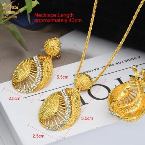 Spain New Luxury Gold Color Jewelry Sets For Women Indian Bridal Wedding Necklace Zircon Earrings Set African Jewellery Gifts