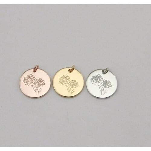 Delicate Marigold Birth Flowers Pendant Disc Charm DIY Jewelry Accessories Accept Custom Design