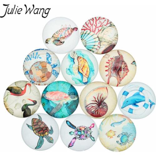 Julie Wang 20pcs 10-25mm Mixed Turtle Shell Fish Animal Glass Cabochon Necklace Earrings Bracelet Jewelry Making Accessory