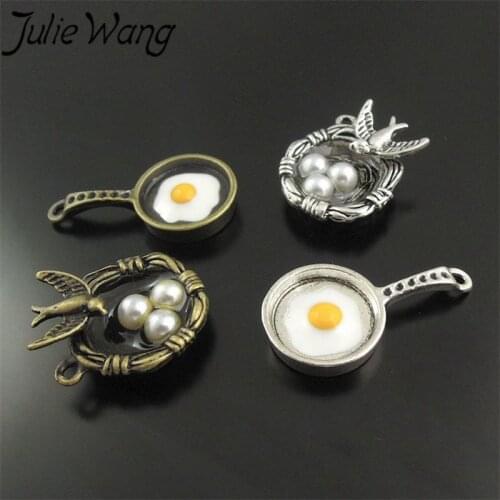 JulieWang 16pcs/pack Mixed Imitation Food Series Swallow Nest Imitation Pearl Egg Pan Omelette Styling Tasty Breakfast Pendant