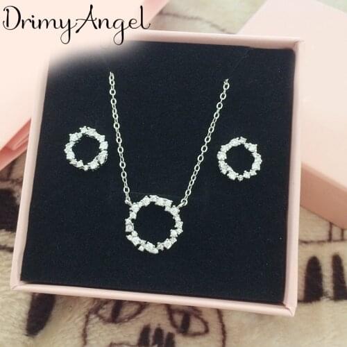 Korean Wedding Bridal Jewelry Sets Cubic Zircon Circle Round Necklaces Earrings for Women Statement Jewelry 2021