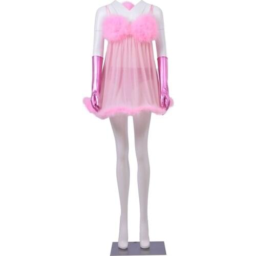 Cosplaydiy Austin Powers Fembot Costume Sexy Robots Cosplay Suspender Skirt Pink Dress With Gloves Alien Costume