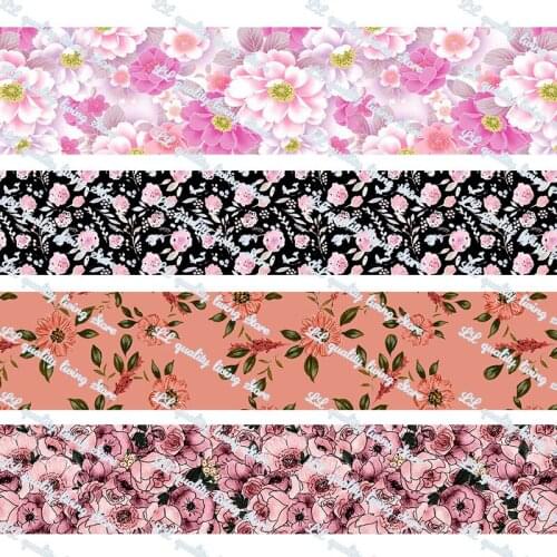 Colorful flowers pattern printed grosgrain ribbon 50 yards gift wrapping diy bows christmas wedding derections ribbons