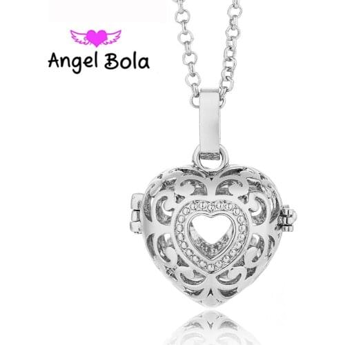 22.5MM Copper Angel Bola Harmony Chime Necklace Heart Design Cage Sounds Ball Pendants for Women DIY Jewelry L020