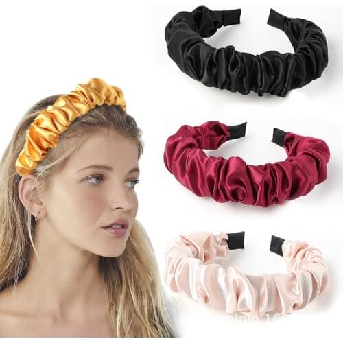 Fashion Women Satin Bezel Pleated Solid Color Headband Wide Size Bandanas Girl Hair Accessories Hair Hoop Jewelry Headwear Hot