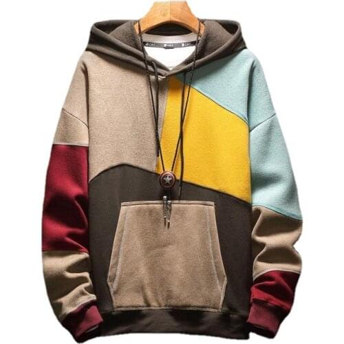 Hoodie mens autumn and winter hooded color-blocking tide brand jacket Japanese loose plus velvet thick handsome plus size top