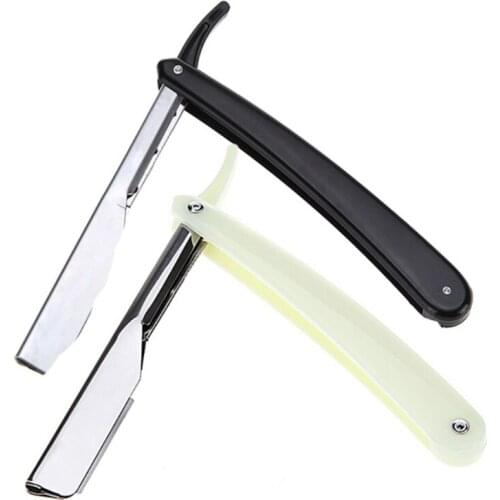 Men Straight Edge Folding Razor Holder with Plastic Handle Manual Beard Shaver