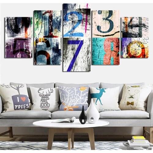 Graffiti Colourful Conbination Multiple Poster Numbers Canvas Painting 5 Pieces Art Decor Painting Framework For Home Room
