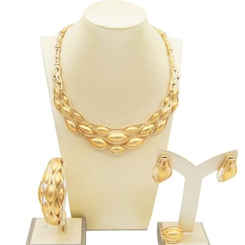 Yulaili Newest African Jewelry Sets Trendy Tricolor Choker Necklace Earrings Charm Bangle Ring For Women Wedding Jewelery Set