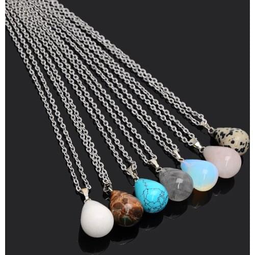 New Fashion Women Fine Jewelry Natural Stone Silver color Chain Charm Necklaces & Pendants Opal Stone Collares