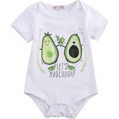 2020 New Summer 1-24M Infant Baby Boys Girls Cute Cartoon Avocado Letter Print Short Sleeve Bodysuit Newborn Outfit Clothes