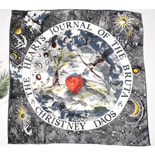 POBING Manual Hand Rolled Twill Silk Scarf Women Sky Heart Print Square Scarves Echarpes Foulards Femme Wrap Bandana Hijab 90CM
