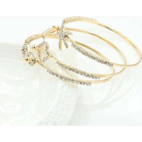 Silver Plated Golden Full Shiny Crystal Hollow Rose Flower Bow Heart Metallic Bracelets & Bangles Women Diameter around 6.5cm