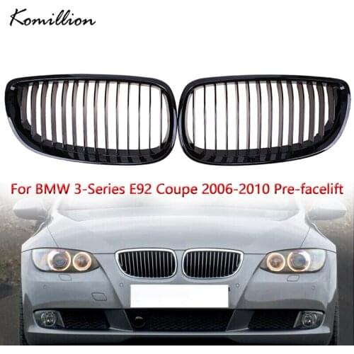 1Pair Car Front Center Racing Grilles Gloss Black Grills for BMW 3-Series E92 Coupe 2006 2007 2008 2009 2010 Pre-facelift