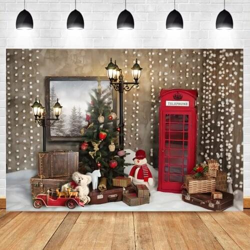 Christmas Tree Toy Telephone Booth Child Kids Portrait Photography Background Photographic Backdrop Photocall For Photo Studio