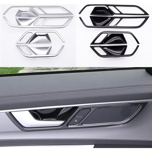 4 Pcs Car Interior Door Handles Bowl Cover ABS Sliver/Carbon Look Inner Pull Doorknob Frame Molding Trim For Audi A6 C8 19-21